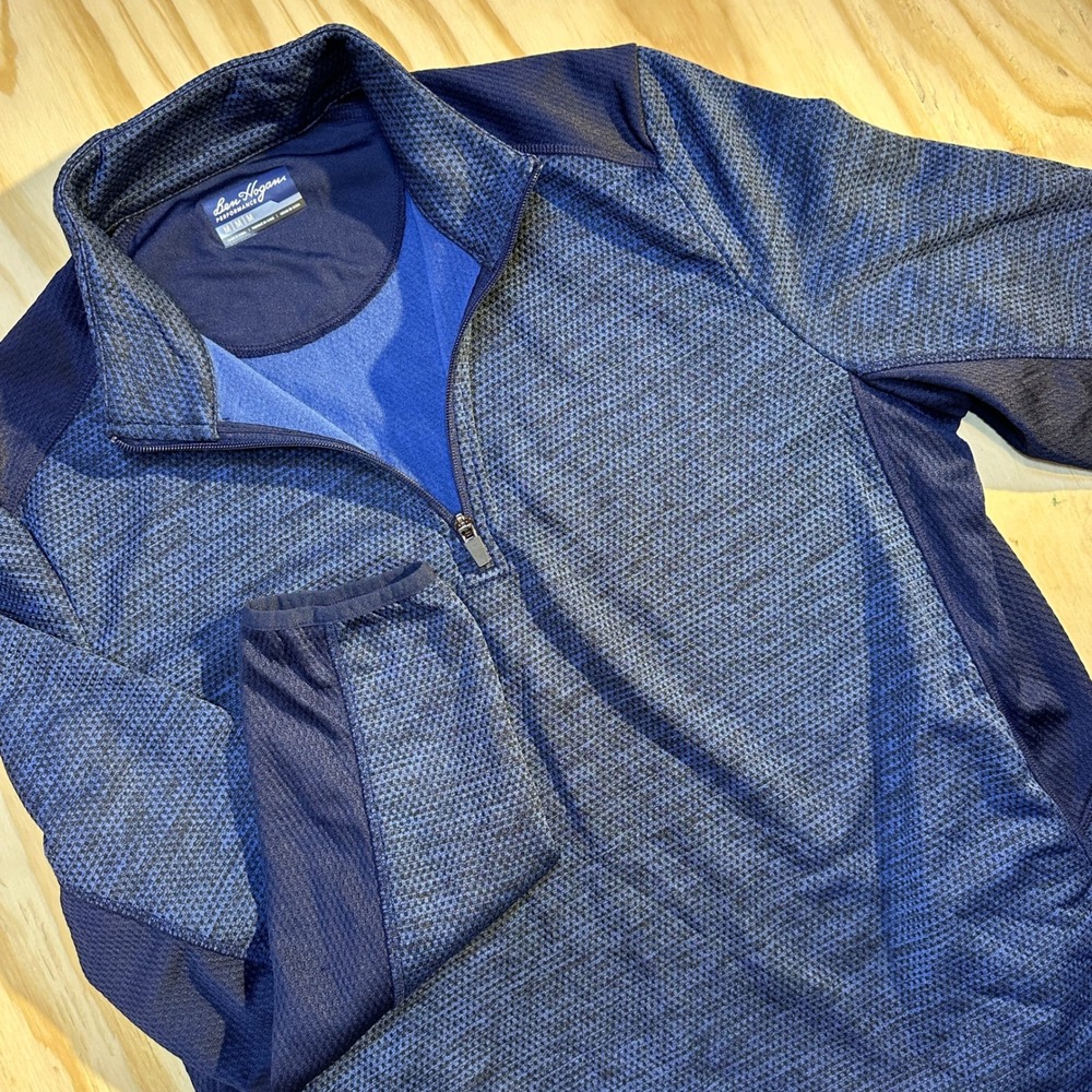 Ben Hogan Performance Mens Medium Blue Textured Quarter Zip Golf Pullover